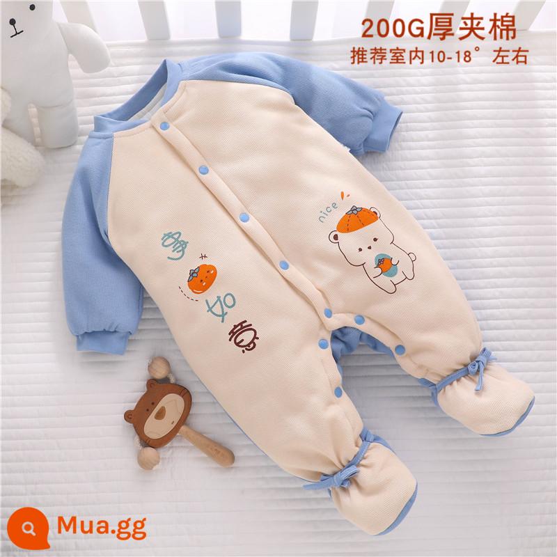 Mùa Đông Cho Bé Jumpsuit Kẹp Cotton Áo Thu Đông Thu Đông Có Đệm Chân Quần Áo Sơ Sinh Mùa Đông Đệm Bông Dày Dặn - [Mẫu mới dày dặn] S380 xanh