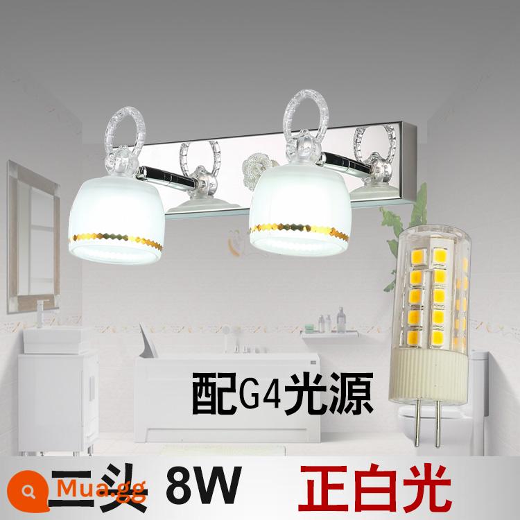 Gương chiếu sáng phía trước phòng bột LED miễn phí đấm thay đồ tối giản hiện đại tiết kiệm năng lượng phòng tắm chống sương mù 2/3/4 đầu đèn chống gỉ - Hai đầu ánh sáng trắng dương 8W