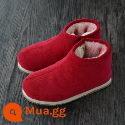 Truyền Thống Ống Cao Thủ Công Nguyên Chất Cotton Giày Dày Ấm Nam Ren Định Người Già Giày Nhà Mùa Đông Dày Ấm Giày - Đáy composite màu đỏ hồng