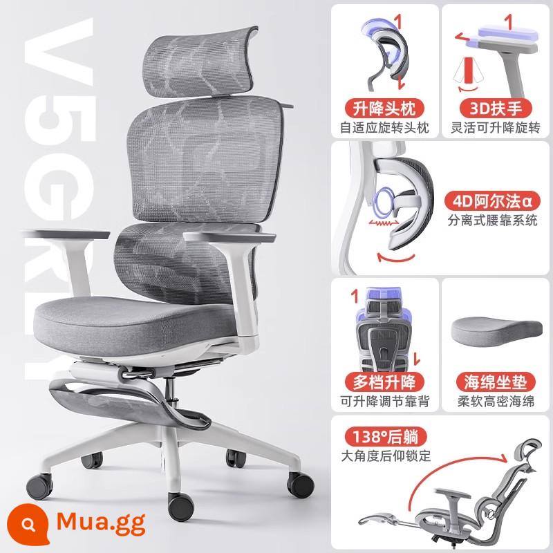 Ghế Ergonomic Bảo Vệ Eo Ghế Máy Tính Nhà Thoải Mái Ít Vận Động Thể Thao Điện Tử Ghế Bé Trai Ngả Ghế Văn Phòng - [Top Model] Dragon Grey Mesh V5 thế hệ thứ 6 ⭐Đệm xốp mật độ cao ⭐Bệ tay 3D + gác chân hình đôi + thanh điều chỉnh áp suất không khí ba cấp độ