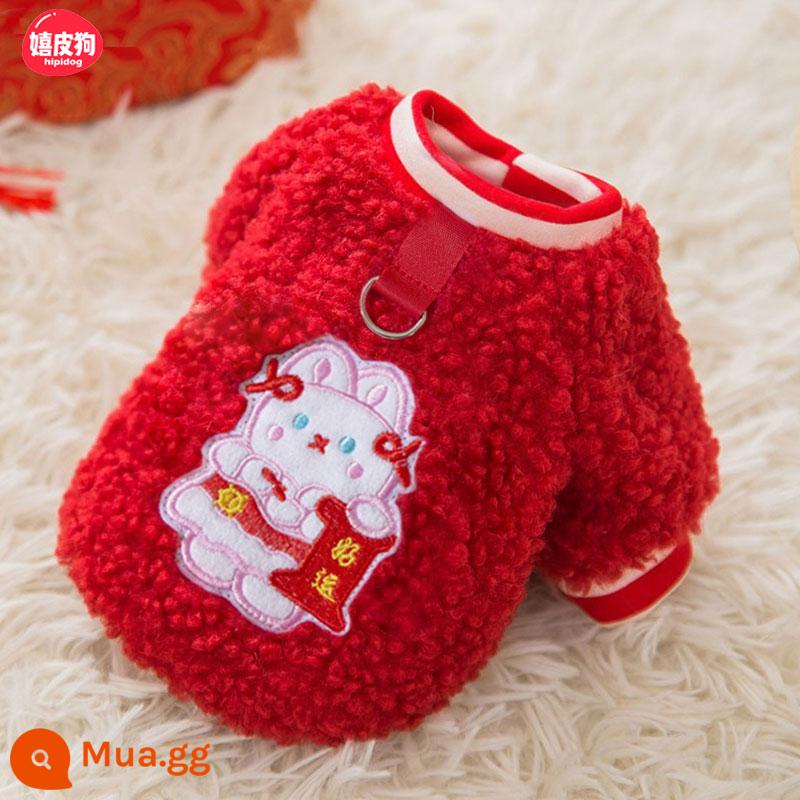 Thỏ năm mới có dây xích chó con Chúc mừng năm mới quần áo mùa đông Teddy Bixiong mèo con chó nhỏ thú cưng mùa thu đông - chúc thỏ may mắn