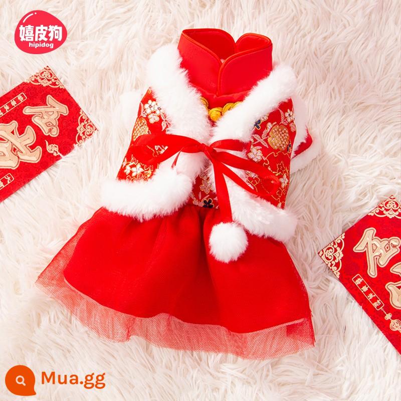 Năm mới váy cotton cún con chúc tết quần áo mùa đông Teddy Bichon Pomeranian Schnauzer chó nhỏ thú cưng mùa thu đông - Bộ váy cotton của Cung Đường