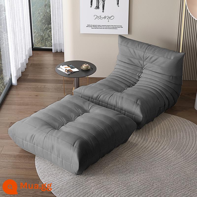 Sofa lười có thể nằm và ngủ sofa sâu bướm ban công chiếu tatami sofa phòng ngủ nhỏ sofa đơn ghế lười - Xám [da lộn nhập khẩu]+bàn đạp