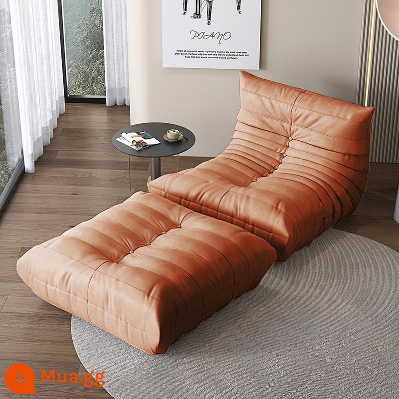 Sofa lười có thể nằm và ngủ sofa sâu bướm ban công chiếu tatami sofa phòng ngủ nhỏ sofa đơn ghế lười - Cam [da lộn nhập khẩu] + bàn đạp