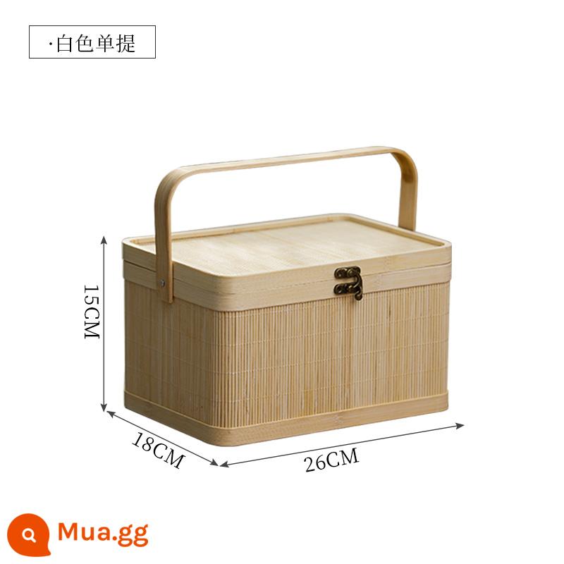 Giỏ tre đan gạo tre cao cấp trứng cua bánh trung thu xúc xích Bao bì hàng hóa năm mới hộp quà giỏ tre giỏ tre giỏ tre - Trắng26X18X15