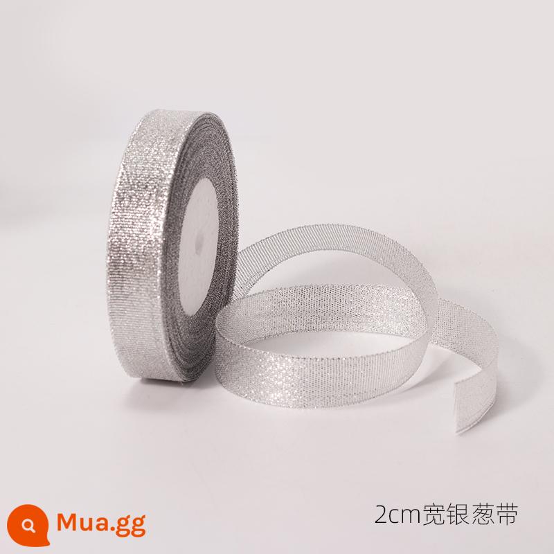 Tiếng Anh ruy băng satin ruy băng có gân bao bì quà tặng hộp quà ruy băng ruy băng dâu tây tháp trang trí bánh ruy băng - 5 cuộn băng hành bạc rộng 2 cm