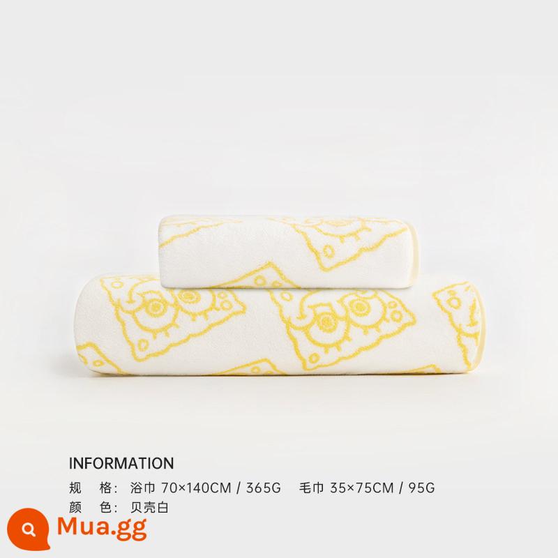 Khăn tắm kháng khuẩn Sanli SpongeBob Gia dụng nữ Thấm nước cho trẻ em hơn Cotton nguyên chất Khăn nam khô nhanh Khăn lông cừu san hô Nam - [Phong cách in] Shell White (1 Khăn tắm + 1 Khăn)