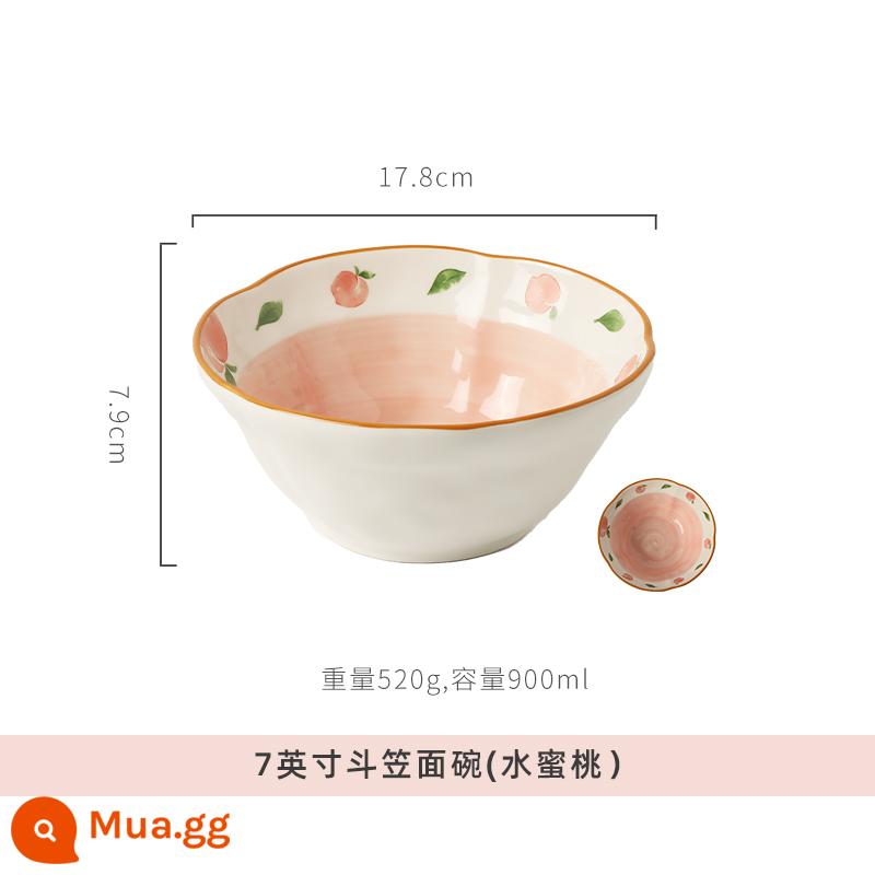 Bát mì ramen Kawashimaya Gia dụng Bát mì ăn liền dễ thương và đẹp mắt Bát canh bằng gốm có giá trị cao Bát lớn Mũ tre Bát mì - Bát bún nón tre 7 tấc (đào)