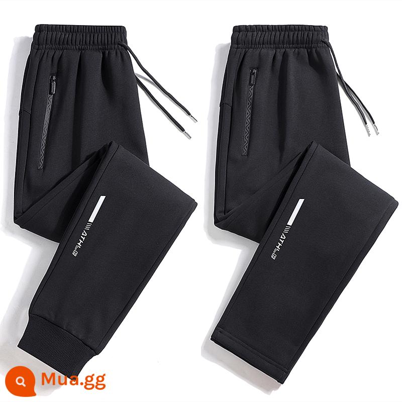 Quần Playboy nam xuân thu cotton nguyên chất thường ngày cỡ lớn quần legging thể thao 2023 quần thể thao rộng rãi và đa năng - Quần legging đen + chân thẳng đen [Xuân Thu]