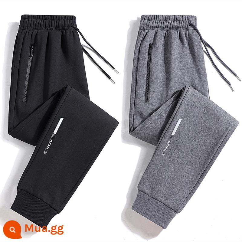 Quần Playboy nam xuân thu cotton nguyên chất thường ngày cỡ lớn quần legging thể thao 2023 quần thể thao rộng rãi và đa năng - Vòng chân màu đen + vòng chân màu xám [Xuân Thu]