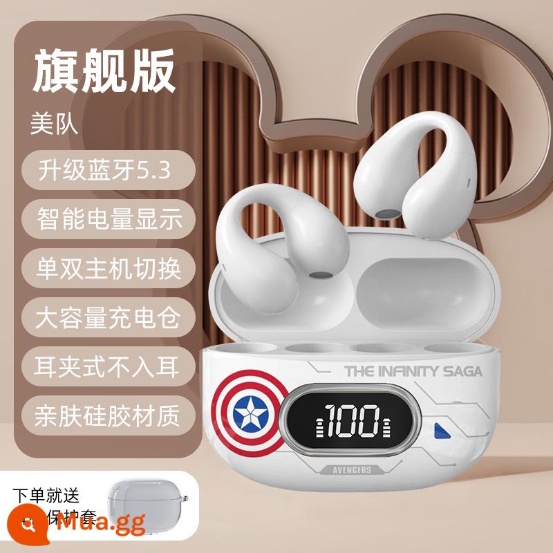 Disney Tai Nghe Bluetooth Dẫn Truyền Xương Mới 2023 Chụp Tai Không Dây Chuyển Động Giảm Tiếng Ồn Thích Hợp Cho Huawei Apple - Captain America Ultimate Edition [Vỏ bảo vệ miễn phí + Bluetooth 5.3 + kết nối bộ nhớ + màn hình nguồn LED]