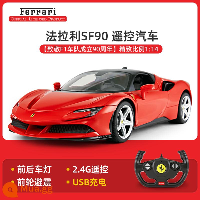 Xe điều khiển từ xa Xinghui Ferrari có thể mở cửa vô lăng sạc điều khiển từ xa năng động cậu bé đua xe đồ chơi trẻ em xe thể thao - Ferrari SF90 1:14[Sạc USB] màu đỏ