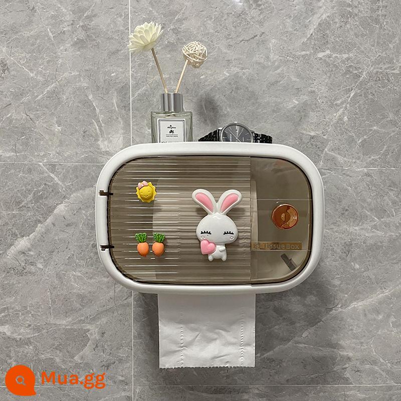 Phòng trang điểm hộp đựng khăn giấy đục lỗ kệ hoạt hình toilet chống nước treo tường nhà tắm cuộn giấy vệ sinh giấy vệ sinh hộp giấy vệ sinh có thể chiết xuất - Một lớp-Yabai-Thỏ dễ thương