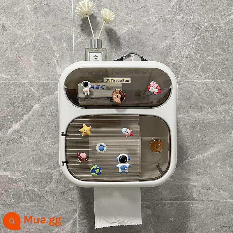 Phòng trang điểm hộp đựng khăn giấy đục lỗ kệ hoạt hình toilet chống nước treo tường nhà tắm cuộn giấy vệ sinh giấy vệ sinh hộp giấy vệ sinh có thể chiết xuất - Hai lớp-Yabai-Phi hành gia