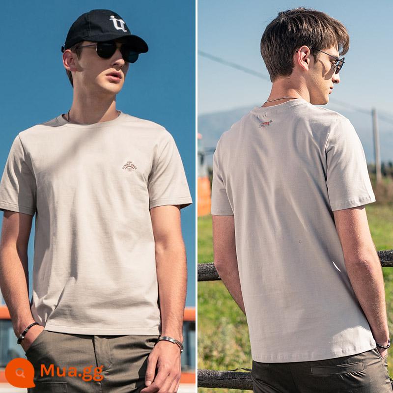 Yingjunlun cotton nam ngắn tay T-shirt thủy triều xu hướng thương hiệu nửa tay chạm đáy áo sơ mi chữ T-shirt quần áo mùa hè cao cấp - T4691 màu xám nhạt