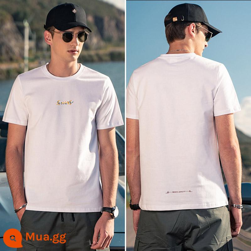 Yingjunlun cotton nam ngắn tay T-shirt thủy triều xu hướng thương hiệu nửa tay chạm đáy áo sơ mi chữ T-shirt quần áo mùa hè cao cấp - T4693 trắng