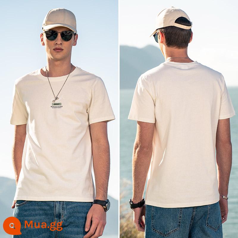 Yingjunlun cotton nam ngắn tay T-shirt thủy triều xu hướng thương hiệu nửa tay chạm đáy áo sơ mi chữ T-shirt quần áo mùa hè cao cấp - T4692 trắng