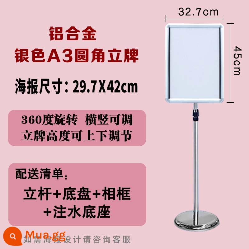 Thép không gỉ a4 dấu hiệu đứng dấu hiệu dọc dấu hiệu biển quảng cáo dấu hiệu nước a3 trưng bày khách sạn đứng nghệ thuật đứng - A3 bạc [các góc bo tròn]