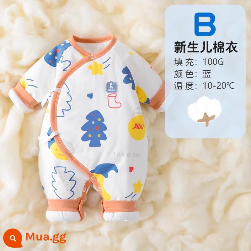 Tongtai sơ sinh quần áo cotton nguyên chất bé sơ sinh dày ấm Jumpsuit bé nhà sư quần áo mùa thu đông - B-Orange (áo cotton dày 100G)