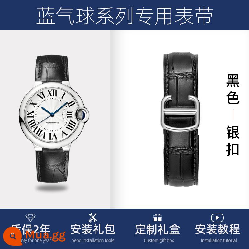 Thích hợp cho dây đeo bóng bay màu xanh Cartier da chính hãng nam và nữ cartier tank ban đầu khóa gập dây đeo notch - Khóa bạc đen [bảo hành 2 năm + dụng cụ lắp đặt]