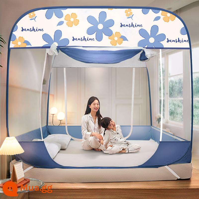 Màn chống muỗi home 2022 mới kiểu wg yurt chống rơi miễn phí lắp đặt màn chống muỗi new bed lều 1.5 m 2 - Hoa xanh [Ba cửa·Chống rơi em bé·Top rộng rãi·Không gian siêu rộng] toàn bộ đáy