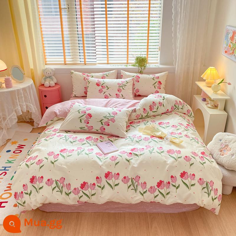 [Cửa hàng Fuji] Bộ bốn món đồ cotton mùa thu và mùa đông cho bé gái tươi mát Bộ ba món đồ cotton dành cho ký túc xá sinh viên - nửa nụ