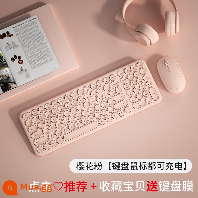 BOW Hangshi có thể sạc lại bàn phím chuột không dây văn phòng tại nhà đánh máy chuyên dụng usb bên ngoài máy tính xách tay máy tính để bàn phím chuột có dây bộ cô gái dễ thương siêu mỏng di động tắt tiếng - Sakura Pink [Bộ bàn phím và chuột] Phiên bản có thể sạc lại