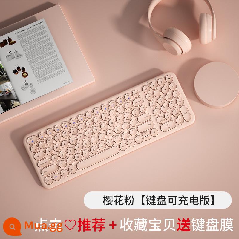 BOW Hangshi có thể sạc lại bàn phím chuột không dây văn phòng tại nhà đánh máy chuyên dụng usb bên ngoài máy tính xách tay máy tính để bàn phím chuột có dây bộ cô gái dễ thương siêu mỏng di động tắt tiếng - Sakura Pink [Bàn phím không dây] Phiên bản có thể sạc lại