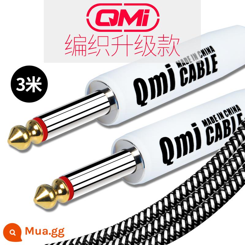 Qmi đàn guitar điện cáp 2 3 6 10 20 mét cáp âm thanh loa bass hộp điện nhạc cụ bằng gỗ giảm tiếng ồn - 3 mét nâng cấp đen trắng