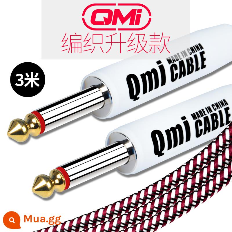 Qmi đàn guitar điện cáp 2 3 6 10 20 mét cáp âm thanh loa bass hộp điện nhạc cụ bằng gỗ giảm tiếng ồn - 3 mét nâng cấp màu đỏ và trắng