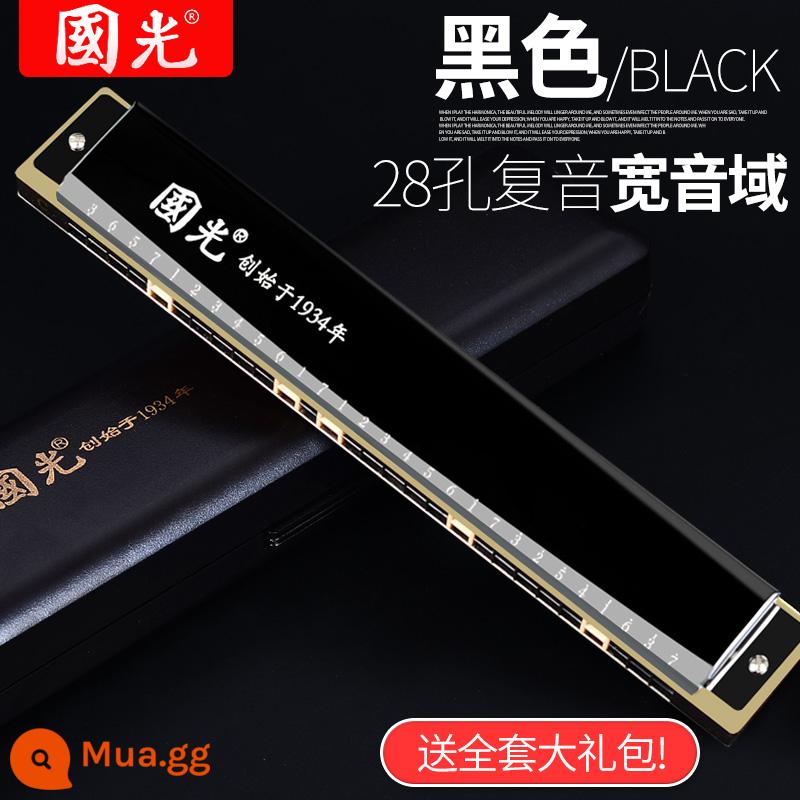 Harmonica Guoguang 24/28 lỗ đa âm giọng c-tuned phạm vi rộng đàn organ cho người mới bắt đầu nhập cảnh sinh viên biểu diễn chuyên nghiệp - 28 lỗ đa âm dải rộng màu đen sang trọng kèm đầy đủ quà tặng