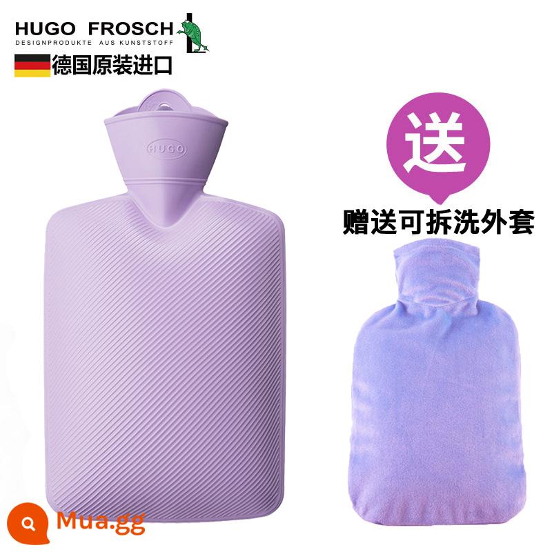 Đức nhập khẩu túi nước nóng xả dày chống cháy nổ HUGO Frosch túi nước nóng lớn chứa đầy nước - Họa tiết chéo 1.8L - Maca tím (tặng kèm áo khoác)