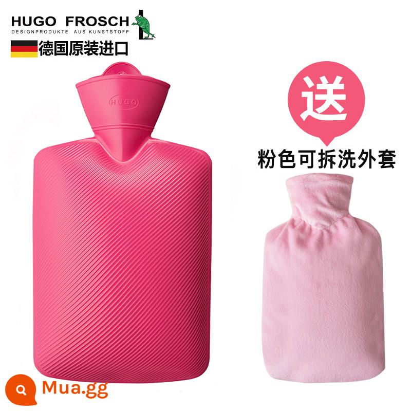 Đức nhập khẩu túi nước nóng xả dày chống cháy nổ HUGO Frosch túi nước nóng lớn chứa đầy nước - Sọc chéo 1.8L-hồng (tặng kèm áo khoác)