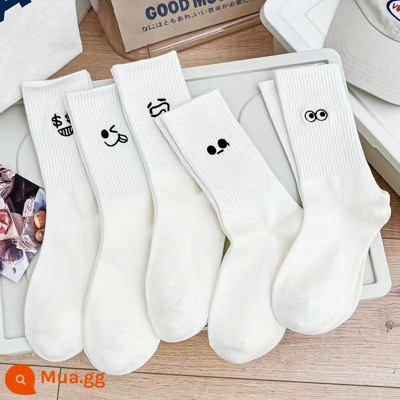 Chư Kỵ Bóng Rổ Tất Bé Trai Thể Thao Nam Trắng Giữa Bắp Chân Tất Cotton Nguyên Chất Khử Mùi Màu Đen Ins Hợp Thời Trang - Tranh thêu biểu cảm ngộ nghĩnh-(5 đôi)