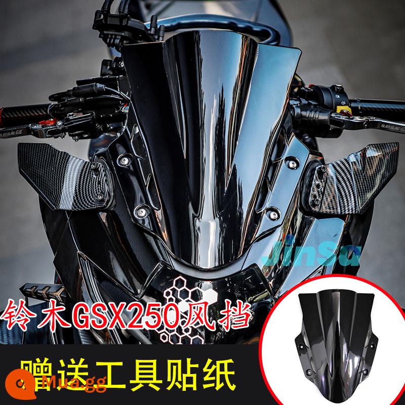 Suzuki đầu máy GSX250R môi dưới sửa phụ kiện cố định cánh gió gương hậu cạnh tranh kính chắn gió nâng cao kính chắn gió trước - Kính chắn gió màu đen (gửi nhãn dán dụng cụ)