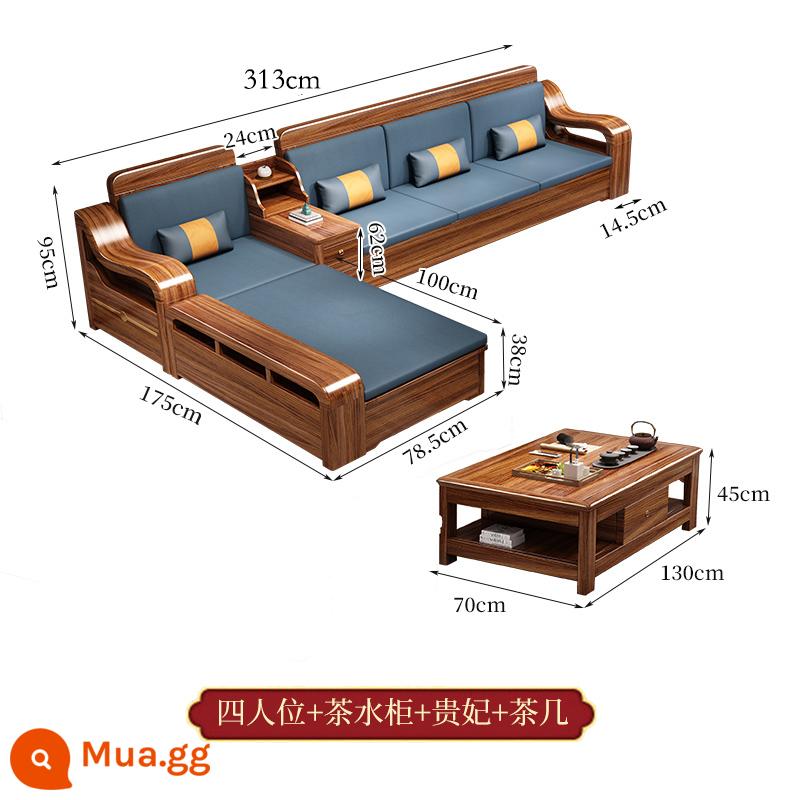 Wujinmi đầy đủ sofa bằng gỗ kết hợp hiện đại ánh sáng phòng khách sang trọng lưu trữ lưu trữ đồ nội thất mới của Trung Quốc - Bốn + tủ trà + phi tần + bàn cà phê