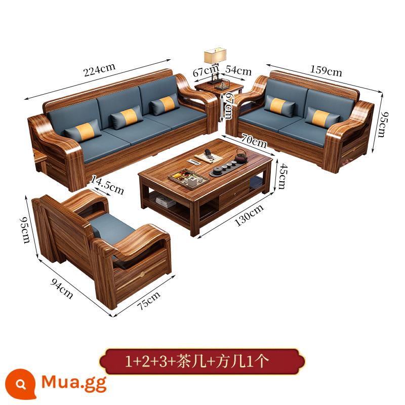 Wujinmi đầy đủ sofa bằng gỗ kết hợp hiện đại ánh sáng phòng khách sang trọng lưu trữ lưu trữ đồ nội thất mới của Trung Quốc - 1+2+3+bàn cà phê+bàn cà phê vuông 1