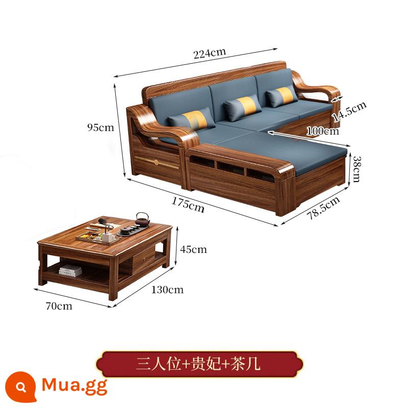 Wujinmi đầy đủ sofa bằng gỗ kết hợp hiện đại ánh sáng phòng khách sang trọng lưu trữ lưu trữ đồ nội thất mới của Trung Quốc - Ba chỗ ngồi + phi tần + bàn cà phê