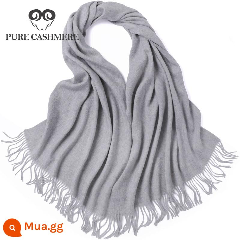 Khăn choàng cashmere 100% cashmere nguyên chất dành cho nữ, mùa thu đông, khăn choàng dày cho nam, mục đích kép, màu trơn, đa năng - Màu xám nông