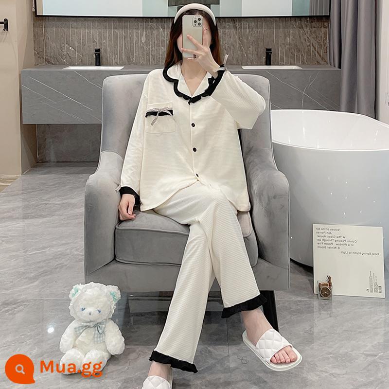 Bộ đồ ngủ mùa xuân và mùa thu dành cho nữ, cotton nguyên chất kích thước lớn, giản dị mới, có thể được mặc bên ngoài thời trang Internet, bộ đồ phục vụ tại nhà cao cấp theo phong cách người nổi tiếng - OA-S1339-Mơ