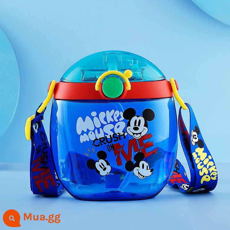 Cốc uống nước Disney trẻ em mùa hè bé trai đi học đặc biệt nữ tiểu học mẫu giáo bé uống nước đôi chống rơi bình nước - Mickey xanh đậm 550ML [Phong cách rơm + Túi đựng em bé]