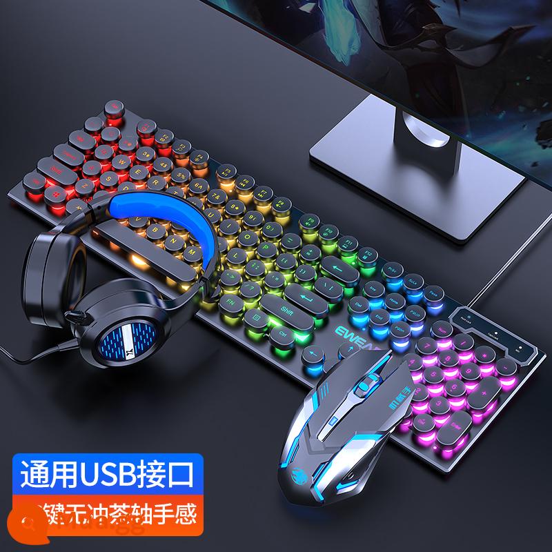 Forerunner Punk Bộ Bàn Phím Và Chuột Có Dây Manipulator Sense Máy Tính Chơi Game Thiết Bị Ngoại Vi Bàn Phím Và Chuột Bộ 3 Món - Ánh sáng hỗn hợp màu đen [phiên bản punk] + chuột macro im lặng + tai nghe chơi game