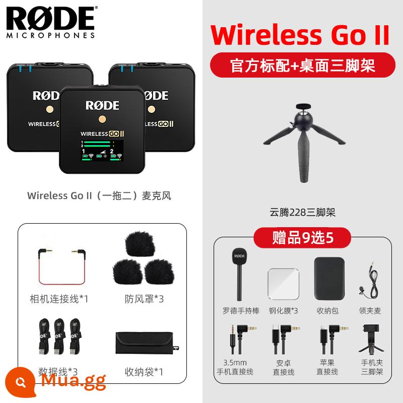 Rode Rode Wireless Go II Micrô Micrô Camera di động Điện thoại di động Radio Radio cổ áo con ong nhỏ - [Radio đôi] Cấu hình tiêu chuẩn một đến hai Wireless GO II + Chân máy Yunteng 228