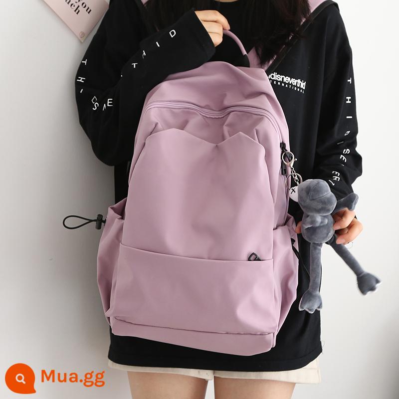 NR Mori Large -capacity Pure Color Backpack Phiên bản tiếng Hàn Barbuds nam giới trung học nữ sinh học Pepsie College - Ếch mắt to màu tím + xám