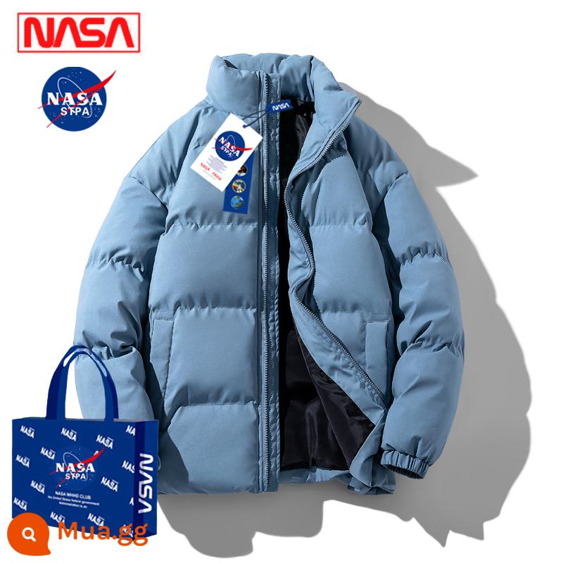 Áo khoác lông vũ đồng thương hiệu của NASA Áo khoác cotton mùa đông nam dày dặn hợp thời trang cỡ lớn cổ đứng áo khoác nam áo khoác nam - Xám xanh [dày và ấm áp]