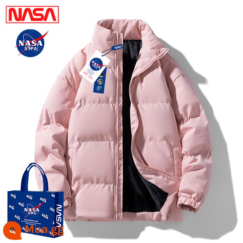 Áo khoác lông vũ đồng thương hiệu của NASA Áo khoác cotton mùa đông nam dày dặn hợp thời trang cỡ lớn cổ đứng áo khoác nam áo khoác nam - Màu hồng [dày và ấm áp]