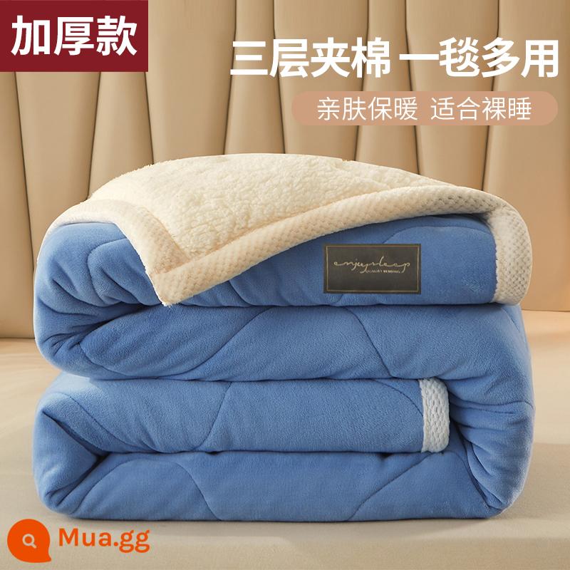 Chăn chần dày ấm san hô vải nỉ mùa đông ngày bao chăn nhỏ sofa giường ngủ trưa nệm - Royal Blue [Phong cách đệm · Nhung hai mặt] Làm nóng nhanh 3 giây