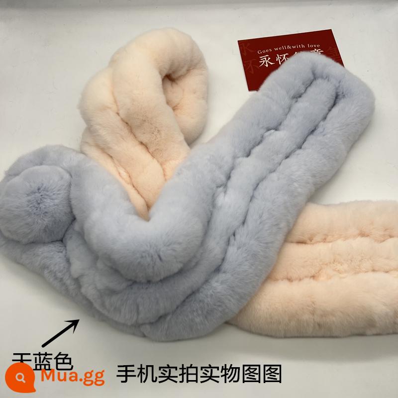 Real Rex Rabbit bao Phụ nữ Gian cỏ mùa đông Bashing Phụ nữ Cổ áo Lông Cô gái Chung dày Hàn Quốc - trời xanh