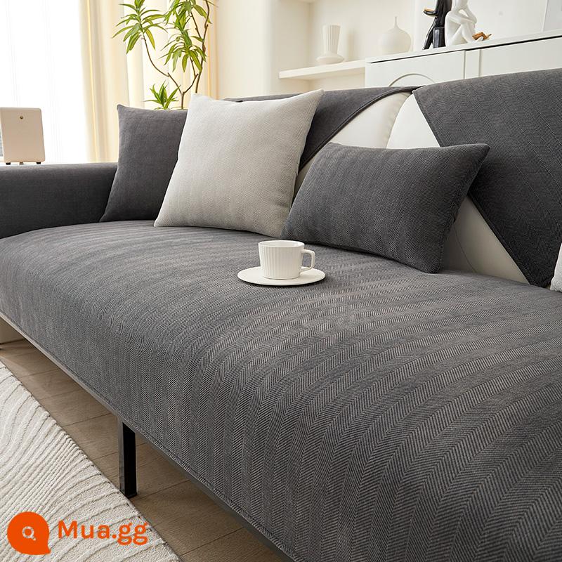 Voan Sofa Đệm Bốn Mùa Đa Năng Chống Trơn Trượt Đơn Giản Hiện Đại Ánh Sáng Sang Trọng Lưới Cao Cấp Màu Đỏ Ghế Sofa Bọc Vải - Xương cá-than đen