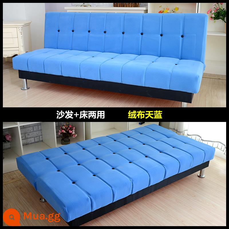 Da PU sáp dầu da nghệ thuật sofa căn hộ nhỏ đôi hoặc ba người đa chức năng có thể gập lại giường sofa đơn giản - bầu trời xanh nhung bầu trời xanh